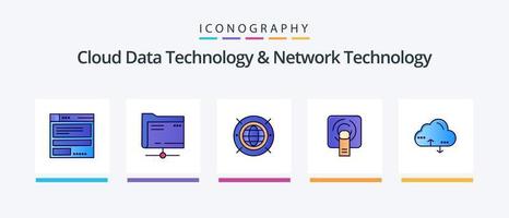 Cloud Data Technology And Network Technology Line Filled 5 Icon Pack Including folder. loucked. computing. computing. computing. Creative Icons Design vector