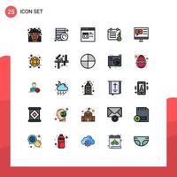 Set of 25 Modern UI Icons Symbols Signs for media calendar code security html Editable Vector Design Elements