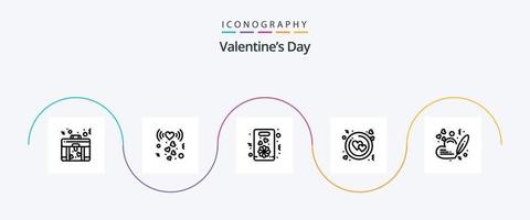 san valentin día línea 5 5 icono paquete incluso bolígrafo. corazón. regalo. enamorado. amor vector