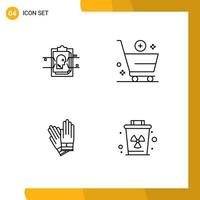 Modern Set of 4 Filledline Flat Colors and symbols such as report gloves user id cart construction Editable Vector Design Elements