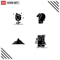 Mobile Interface Solid Glyph Set of 4 Pictograms of flora sad nature grief landscape Editable Vector Design Elements