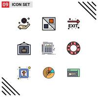 Universal Icon Symbols Group of 9 Modern Filledline Flat Colors of calculation audit leave accounting party Editable Vector Design Elements