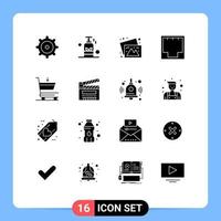 Group of 16 Solid Glyphs Signs and Symbols for commerce port photos network ethernet Editable Vector Design Elements