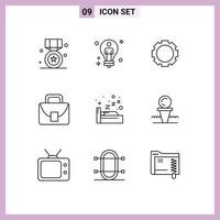 Group of 9 Modern Outlines Set for night logistic man worker instagram Editable Vector Design Elements