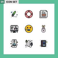 Set of 9 Vector Filledline Flat Colors on Grid for robbit hungry file emot computer Editable Vector Design Elements