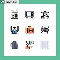 Set of 9 Modern UI Icons Symbols Signs for eye studio sleep photo security Editable Vector Design Elements