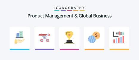 Product Managment And Global Business Flat 5 Icon Pack Including long. modern. award. markets. business. Creative Icons Design vector