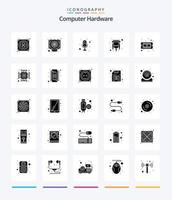 Creative Computer Hardware 25 Glyph Solid Black icon pack  Such As cpu. chip. mike. hdmi. connector vector