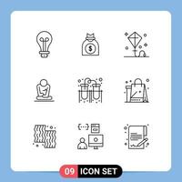 9 Universal Outline Signs Symbols of experiment training happy meditation toy Editable Vector Design Elements