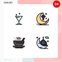 móvil interfaz línea de relleno plano color conjunto de 4 4 pictogramas de vaso plato Luna cinta té editable vector diseño elementos