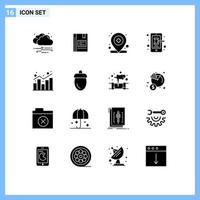 Pictogram Set of 16 Simple Solid Glyphs of smartphone mobile note medical location Editable Vector Design Elements