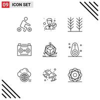 Group of 9 Modern Outlines Set for change digital recording right digital audio audio recording Editable Vector Design Elements