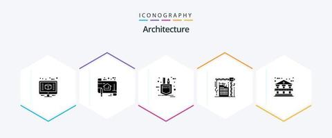 Architecture 25 Glyph icon pack including interior. crane. plan. building. tools vector