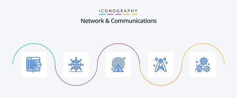 Network And Communications Blue 5 Icon Pack Including network. signal. business. tower. circle vector