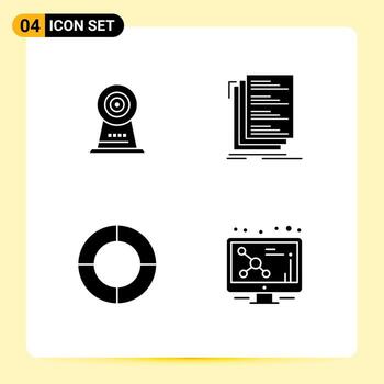 Set of 4 Vector Solid Glyphs on Grid for camera chart hotel compile pie Editable Vector Design Elements