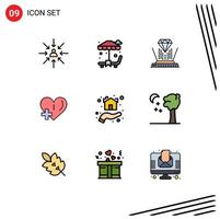 Universal Icon Symbols Group of 9 Modern Filledline Flat Colors of hand plus hologram add heart Editable Vector Design Elements