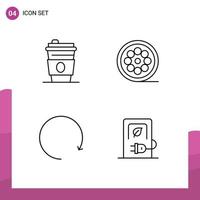 Mobile Interface Line Set of 4 Pictograms of beverage rotate design web charging Editable Vector Design Elements