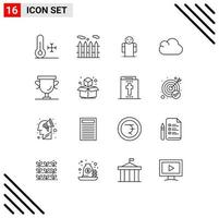 Stock Vector Icon Pack of 16 Line Signs and Symbols for cube prize open award storage Editable Vector Design Elements