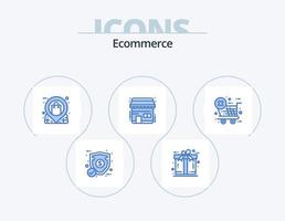 Ecommerce Blue Icon Pack 5 Icon Design. checkout. shop. location. ecommerce. store vector