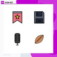 4 User Interface Filledline Flat Color Pack of modern Signs and Symbols of badge commentator star electronics sport Editable Vector Design Elements