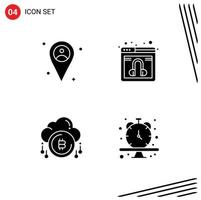 Universal Icon Symbols Group of 4 Modern Solid Glyphs of location bit chat service currency Editable Vector Design Elements