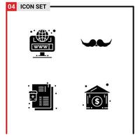 4 User Interface Solid Glyph Pack of modern Signs and Symbols of browser illness web movember medicine Editable Vector Design Elements