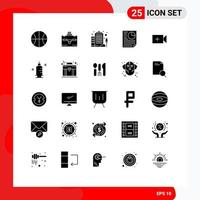 Group of 25 Solid Glyphs Signs and Symbols for medicine ui company camera report Editable Vector Design Elements