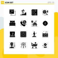 Pack of 16 Modern Solid Glyphs Signs and Symbols for Web Print Media such as double business book search information Editable Vector Design Elements