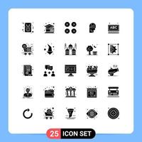 Modern Set of 25 Solid Glyphs Pictograph of head skill house learning ui Editable Vector Design Elements