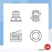 Modern Set of 4 Filledline Flat Colors and symbols such as box fm radio presentation research radio receiver Editable Vector Design Elements