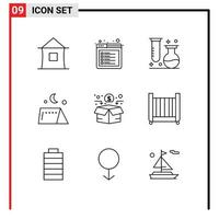 Modern Set of 9 Outlines and symbols such as travel outdoor web camping science Editable Vector Design Elements