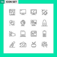 16 Creative Icons Modern Signs and Symbols of food candy imac sale tag marketing Editable Vector Design Elements