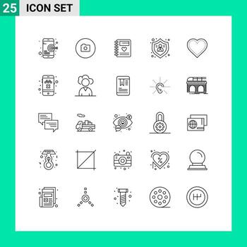 Pictogram Set of 25 Simple Lines of love user notebook protect action Editable Vector Design Elements