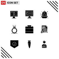Set of 9 Modern UI Icons Symbols Signs for love proposal planning diamound school Editable Vector Design Elements