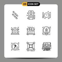 Group of 9 Outlines Signs and Symbols for study tubes time test shield Editable Vector Design Elements