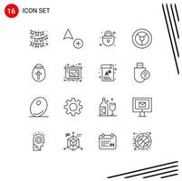 16 Universal Outlines Set for Web and Mobile Applications presentation holidays security holiday easter egg Editable Vector Design Elements