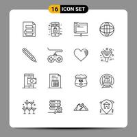 Pictogram Set of 16 Simple Outlines of education globe sale world remote Editable Vector Design Elements