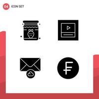 4 Thematic Vector Solid Glyphs and Editable Symbols of jam mail breakfast wireframe cash Editable Vector Design Elements