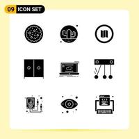 Solid Glyph Pack of 9 Universal Symbols of link communication cacti wardrobe furniture Editable Vector Design Elements