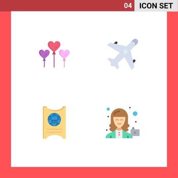 4 Universal Flat Icons Set for Web and Mobile Applications heart ticket ecommerce shopping avatar Editable Vector Design Elements
