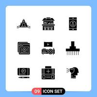 User Interface Pack of 9 Basic Solid Glyphs of projector online mobile application learning learning Editable Vector Design Elements