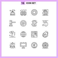 Pictogram Set of 16 Simple Outlines of auction products time grocery test Editable Vector Design Elements