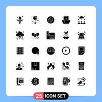 Set of 25 Vector Solid Glyphs on Grid for vehicles transport link filled link Editable Vector Design Elements