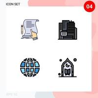 Pictogram Set of 4 Simple Filledline Flat Colors of contract earth sign architecture globe Editable Vector Design Elements