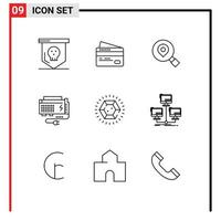 Pack of 9 creative Outlines of diamond power research computer apc Editable Vector Design Elements