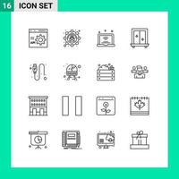 Pack of 16 Modern Outlines Signs and Symbols for Web Print Media such as dressing cupboard message window iot Editable Vector Design Elements