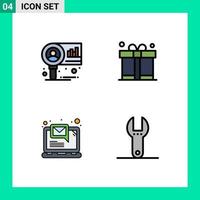 Set of 4 Modern UI Icons Symbols Signs for chart email research father notification Editable Vector Design Elements