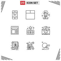 Group of 9 Outlines Signs and Symbols for transfer economy female chef business ui Editable Vector Design Elements