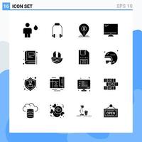 Solid Glyph Pack of 16 Universal Symbols of device computer music business location Editable Vector Design Elements