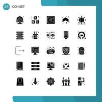 Pictogram Set of 25 Simple Solid Glyphs of network globe locker direction arrows Editable Vector Design Elements